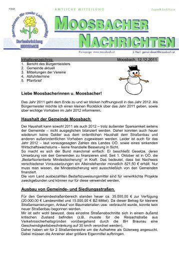 Liebe Moosbacherinnen u. Moosbacher! Haushalt der Gemeinde ...