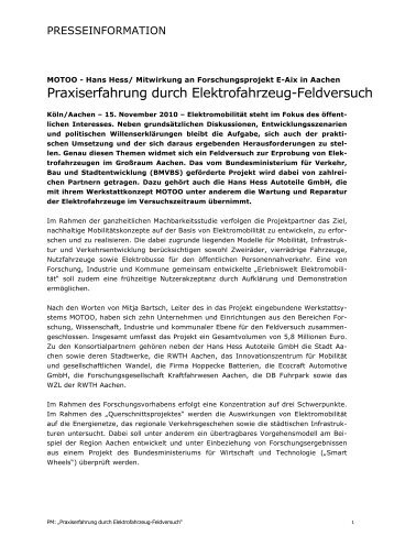 Praxiserfahrung durch Elektrofahrzeug-Feldversuch - Motoo