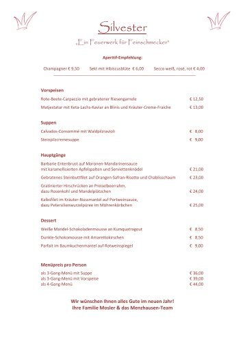 Weihnachten & Silvester 2012 - Hotel Menzhausen