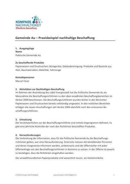 Gemeinde Au – Praxisbeispiel nachhaltige Beschaffung - Kompass ...