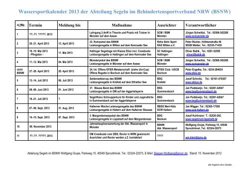 Wassersportkalender 2013 der Abteilung Segeln im ... - BSNW