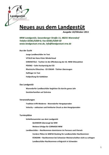 Neues aus dem Landgestüt - Landesregierung Nordrhein-Westfalen