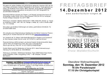 FREITAGSBRIEF - Rudolf-Steiner-Schule Siegen Freie Waldorfschule