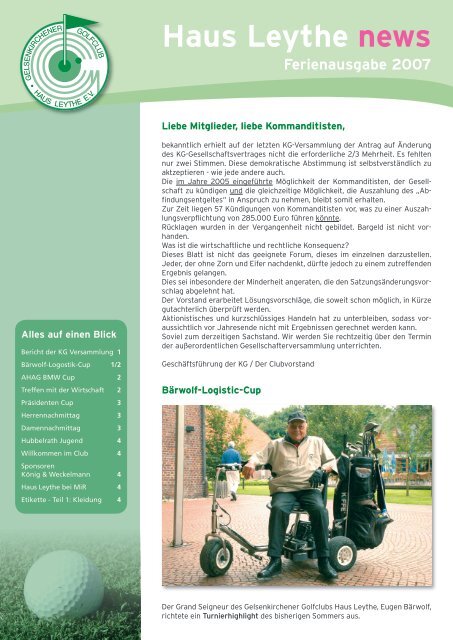 Hln Ausgabe 1 Indd Gelsenkirchener Golfclub Haus Leythe E V