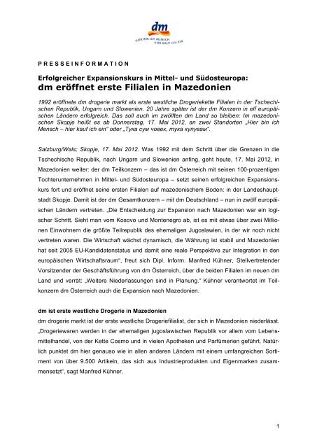 dm eröffnet erste Filialen in Mazedonien - dm Drogeriemarkt