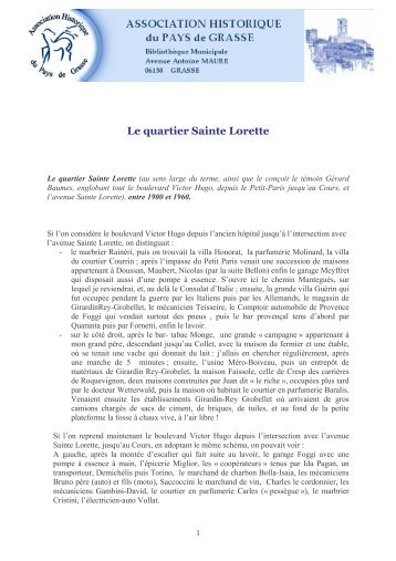 Le quartier Sainte Lorette - Association Historique du Pays de ...