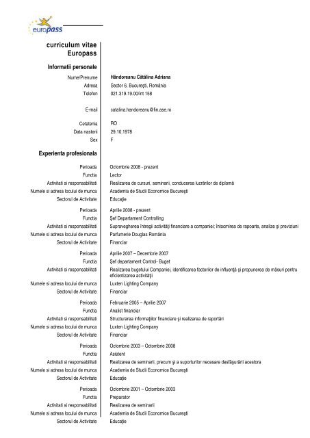 CV - Academia de Studii Economice