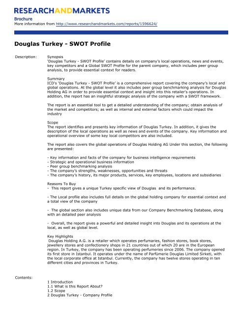 Douglas Turkey Swot Profile Research And Markets