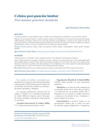 Cefalea post-punción lumbar - Asociación Colombiana de Neurología