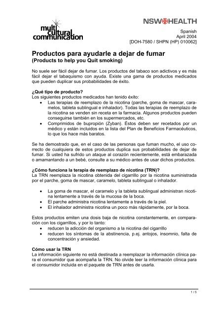 Productos para ayudarle a dejar de fumar - NSW Multicultural