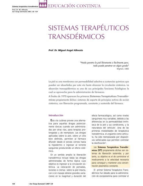 SISTEMAS TERAPÉUTICOS TRANSDÉRMICOS