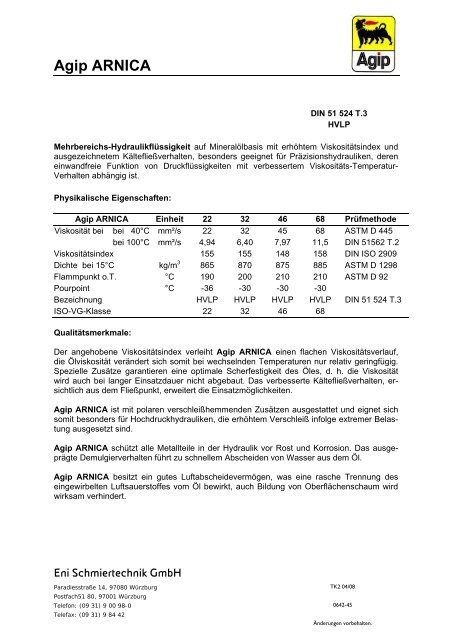 Agip ARNICA Eni Schmiertechnik GmbH