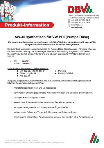 5W-40 synthetisch für VW PDI - DBV