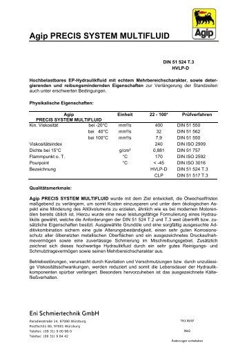 Agip PRECIS SYSTEM MULTIFLUID Eni Schmiertechnik GmbH