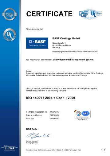 ISO 14001 : 2004 + Cor 1 - BASF Coatings