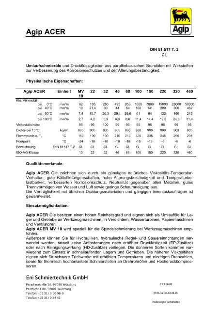 Agip ACER Eni Schmiertechnik GmbH