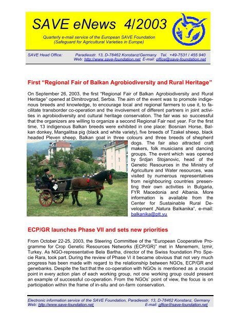 SAVE eNews 4/2003 - Safeguard for Agricultural Varieties in Europe