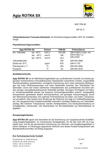 Agip ROTRA SX Eni Schmiertechnik GmbH - Korb Schmierstoffe