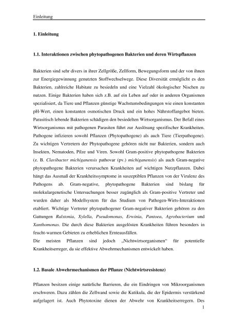 Einleitung 1 1. Einleitung 1.1. Interaktionen zwischen ...