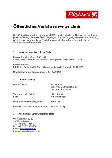 finden Sie das Öffentliche Verfahrensverzeichnis - Brunnen