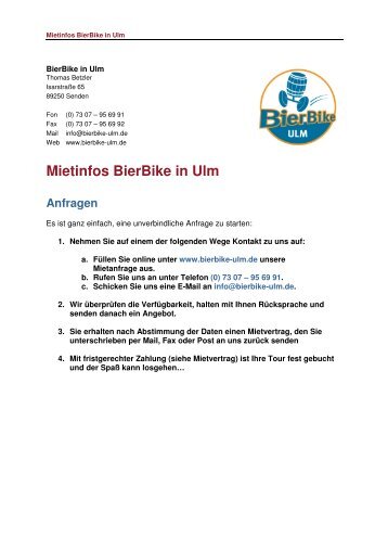 Mietinfos BierBike in Ulm Anfragen