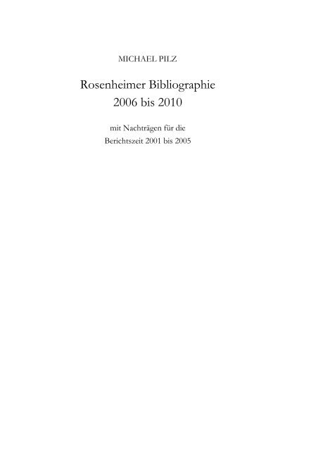 Rosenheimer Bibliographie Fur Die Jahre 2006 Bis 2010