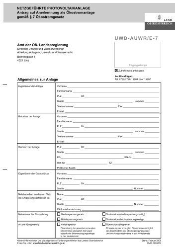 Formular UWD-AUWR/E-7: Netzgeführte ... - New Energy Austria