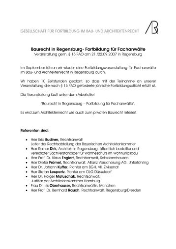 Baurecht in Regensburg- Fortbildung für Fachanwälte - im Bau- und ...