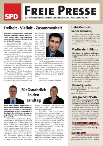 Freie Presse - April 2012 - SPD Osnabrück