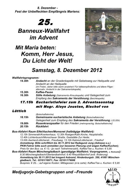 Banneux-Wallfahrt im Advent Komm, Herr Jesus, Du Licht der Welt!