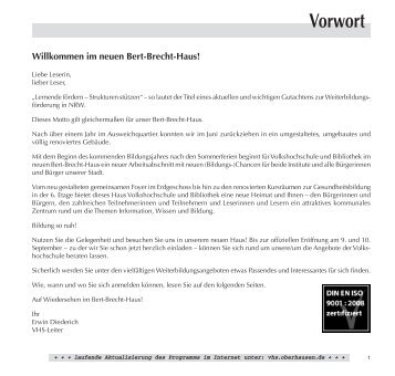 B Deutsch als Zweitsprache / Integration - VHS Oberhausen - Stadt ...