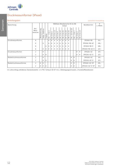 [PDF] Preisliste Elektronik 2012 - Johnson Controls