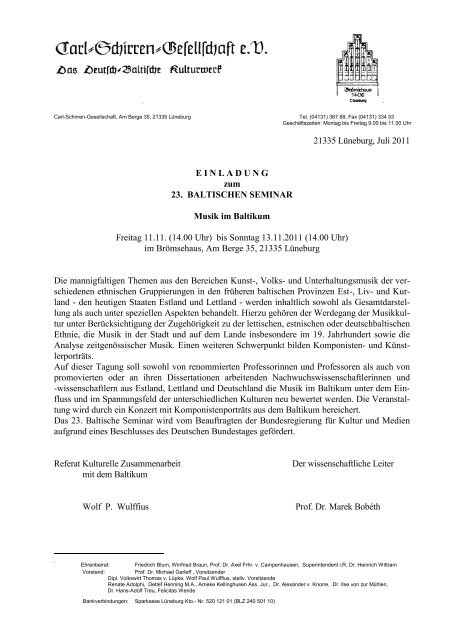 21335 Lüneburg, Juli 2011 E I N L A D U N G zum 23. BALTISCHEN ...