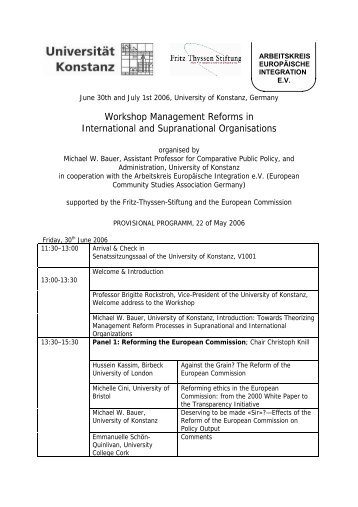 Workshop Management Reforms in International and Supranational ...