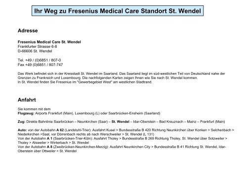 Ihr Weg Nach St Wendel Fresenius Medical Care