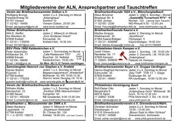 Mitgliedsvereine der ALN, Ansprechpartner und Tauschtreffen