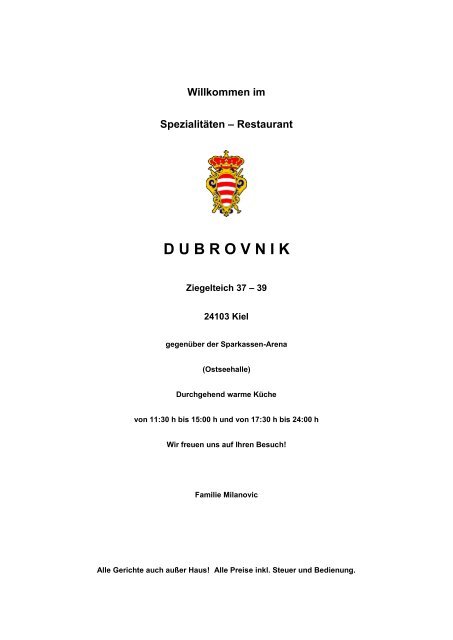 Dubrovnik Balkan Restaurant Am Exer 24103 Kiel