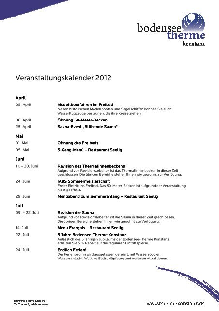 Veranstaltungskalender 2012 - Bodensee Therme Konstanz