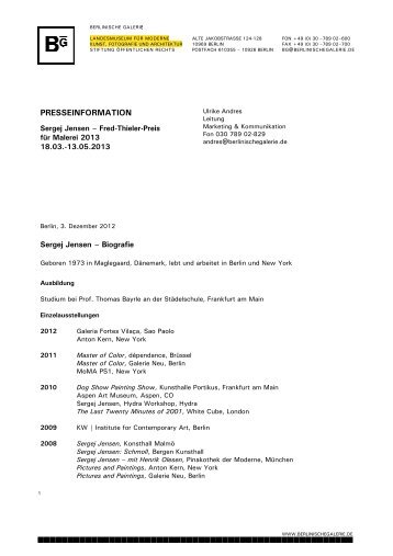 Biografie Sergej Jensen - Berlinische Galerie
