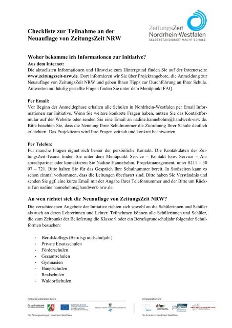 Checkliste Zur Teilnahme An Der Neuauflage Von Zeitungszeit Nrw