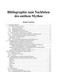 Bibliographie zum Nachleben des antiken Mythos Inhaltsverzeichnis