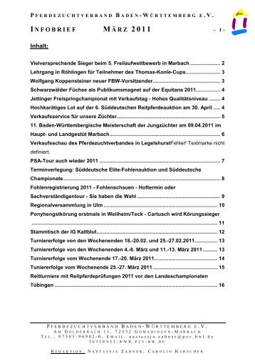 infobrief märz 2011 - Pferdezuchtverband Baden-Württemberg