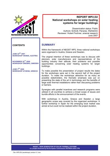 REPORT WP2.D2 National workshops on solar ... - SWT-Technologie