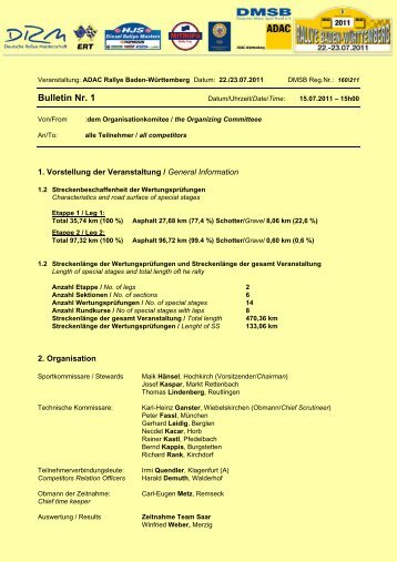 Bulletin Nr. 1 - Rallye Baden-Württemberg