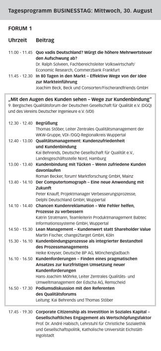 Tagesprogramm BUSINESSTAG: Mittwoch, 30. August FORUM 1 ...