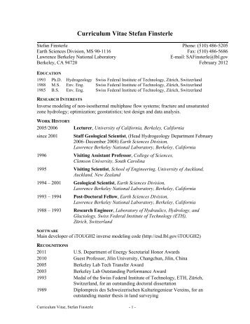 Curriculum Vitae Stefan Finsterle - Earth Sciences Division ...