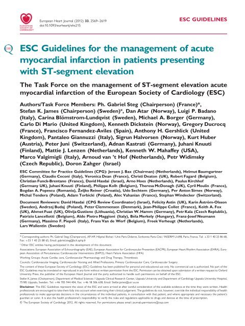 ESC Guidelines on ST segment elevation acute myocardial infarction