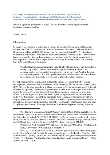 Who is a legitimate government in exile? Towards normative criteria ...