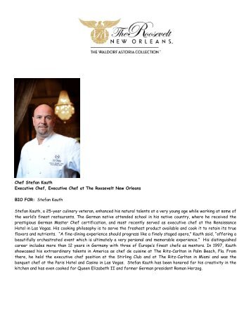 Chef Stefan Kauth Executive Chef, Executive Chef at ... - WorldNow