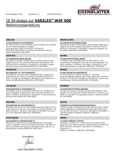 VARILEX® WSF 900 DUO Bedienungsanleitung - Eisenblätter GmbH